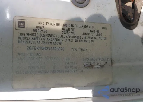 1997 GMC Sierra 1500 Sl Sportside/Sl Wideside z USA, uszkodzony, nr VIN 2GTEK19R2V1528870